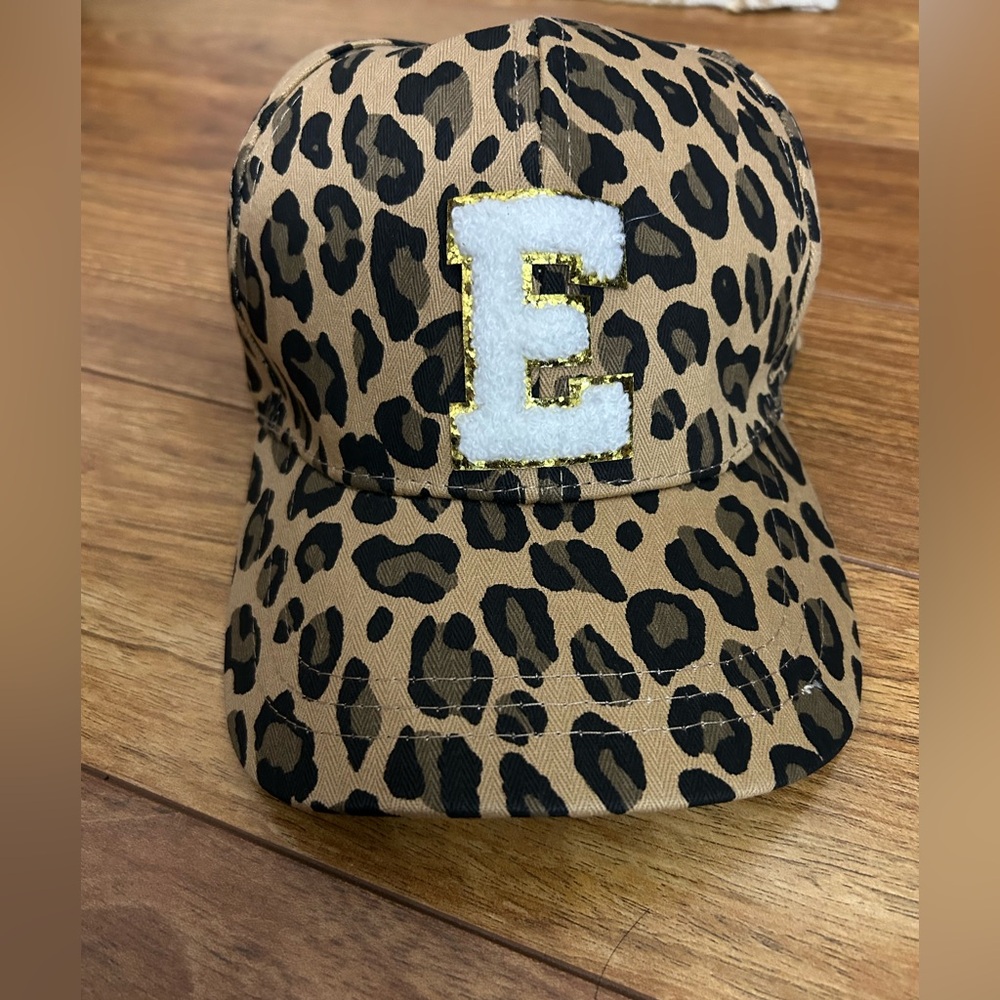 Leopard Print Women’s Cap with Gold and White Letter E NWOT